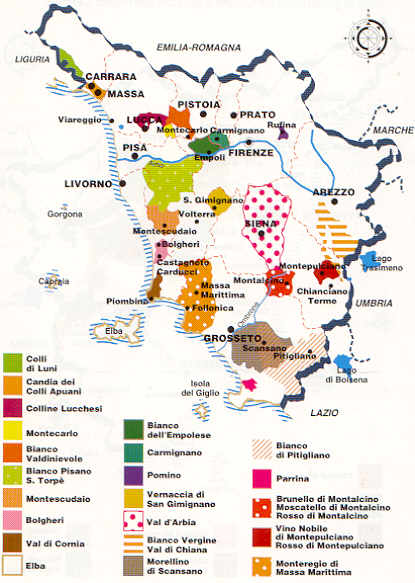 Mappa dei vini in Toscana